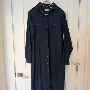VTG LL Bean Denim Long Sleeve Dress Petite 12 Prairie Cottagecore Homestead